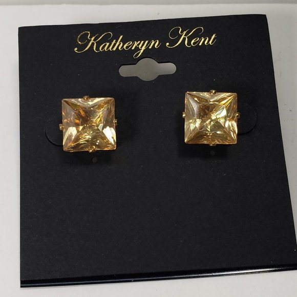 Katheryn Kent Jewelry - KATHERYN KENT, Gold-tone 0.5 x 0.5 inch Yellow Square Crystal Stud Earrings